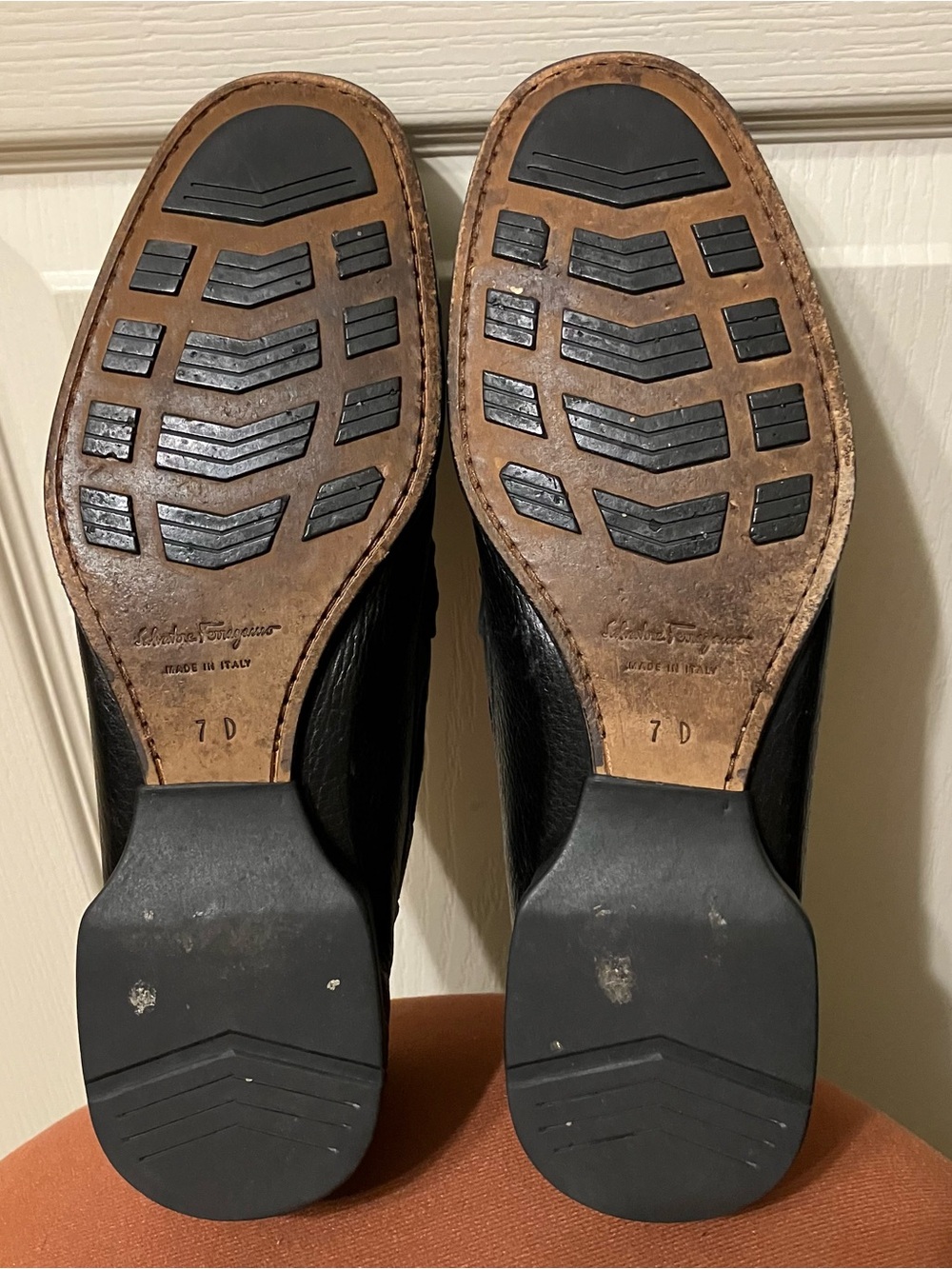 Salvatore Ferragamo GANCINI Loafers TEXTURED LEATHER Black -Sz 7 D Made in Italy - Picture 16 of 16